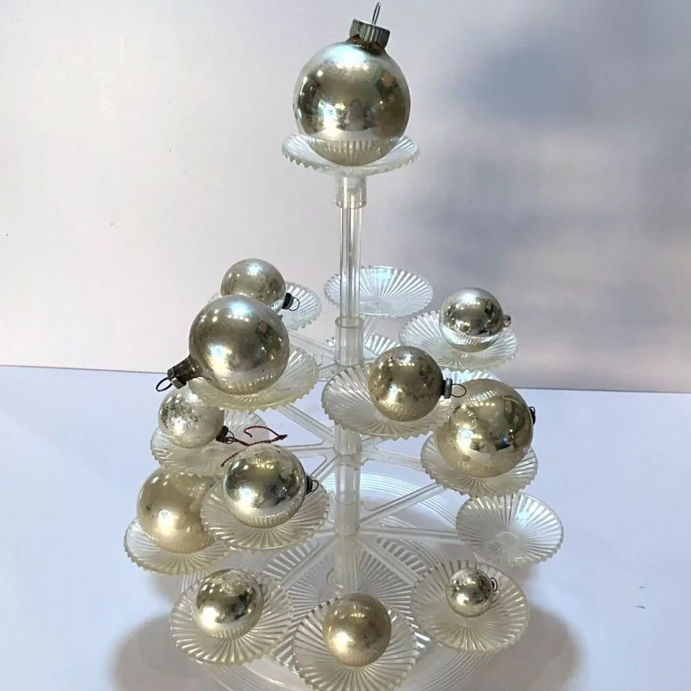12 vintage silver Christmas balls; different sizes - Shiny Brite must see